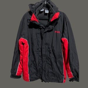 00's‎ black Fila windbreaker sailing jacket with embroidered logo on chest large